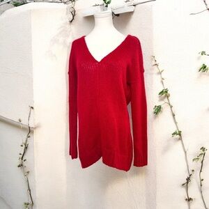 Y2K Red V-Neck Women's Sweater knit oversized slouchy L